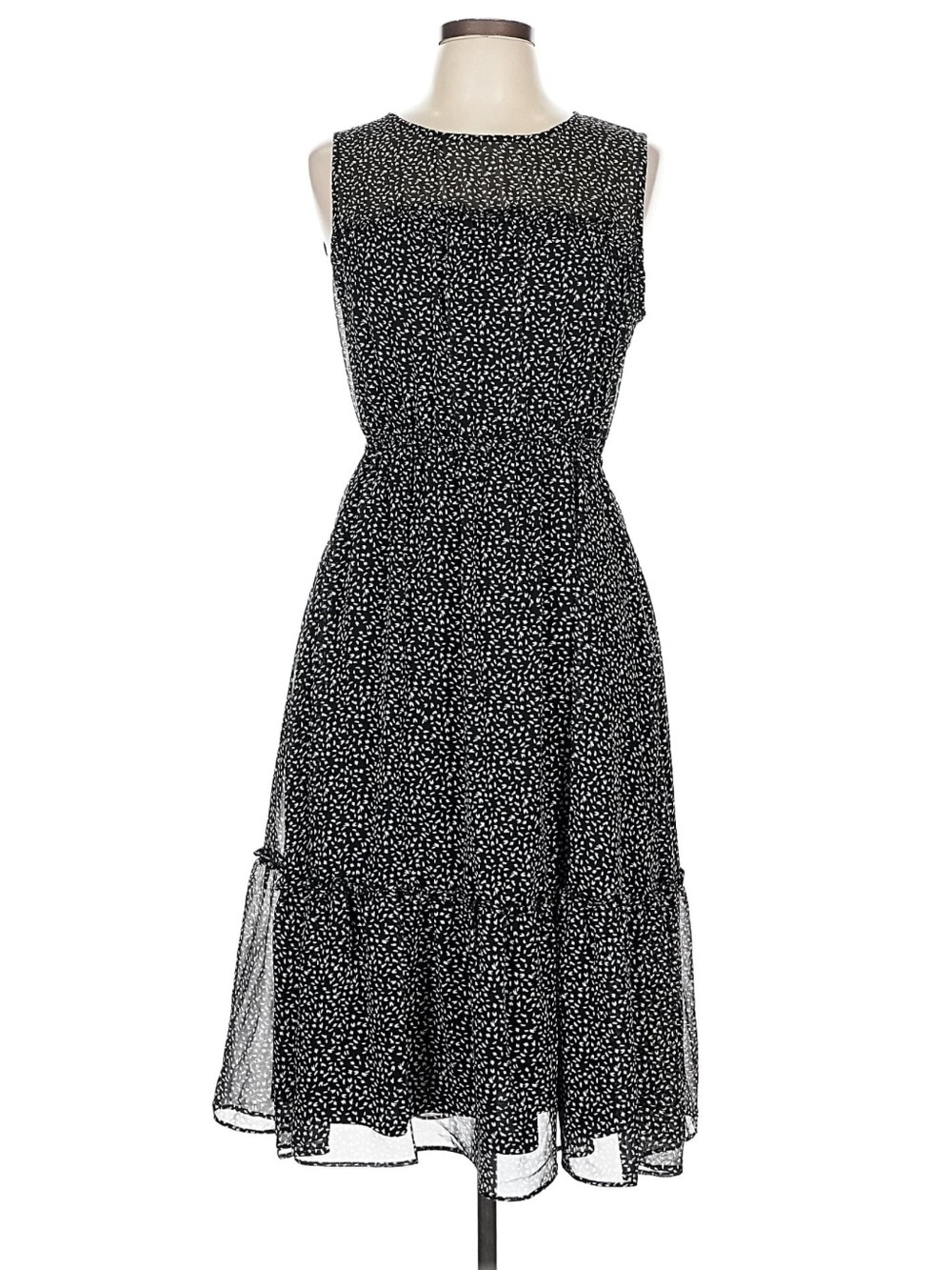 Nicole Miller New York Sleeveless Black Midi Dress with White Print